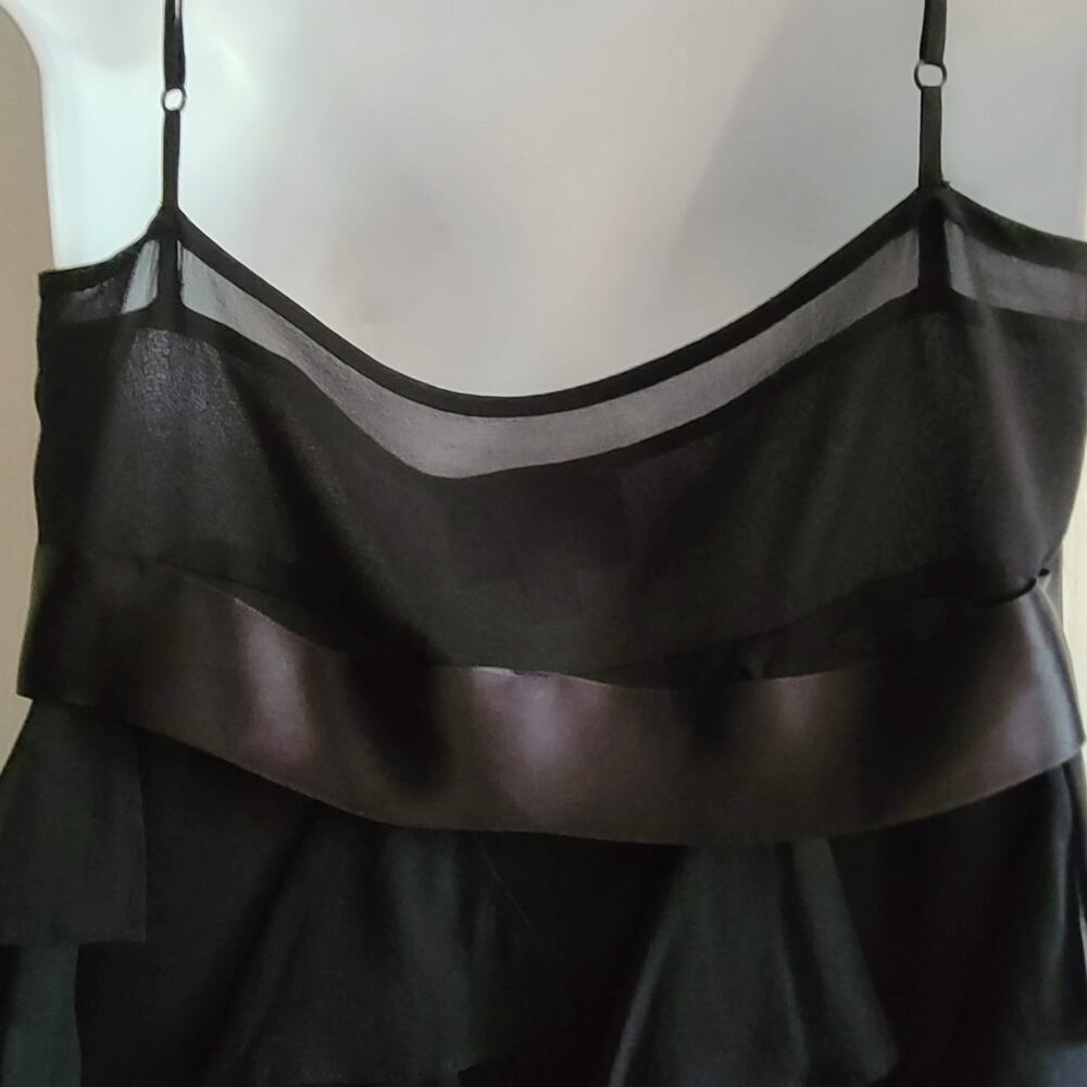 Adrianna Papell Black Halter Ruffle Midi Dress with Rhinestone Brooch - Picture 5 of 11